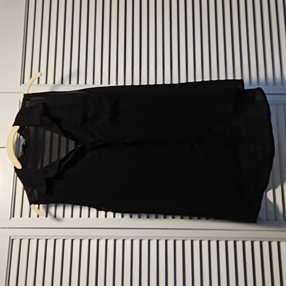 Women's Collared Button Up Sheer Black Tank Blouse, Size M